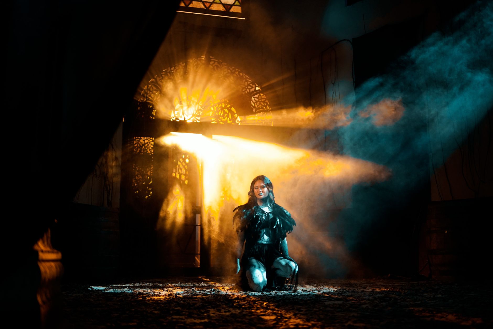 mysterious girl in dramatic lighting