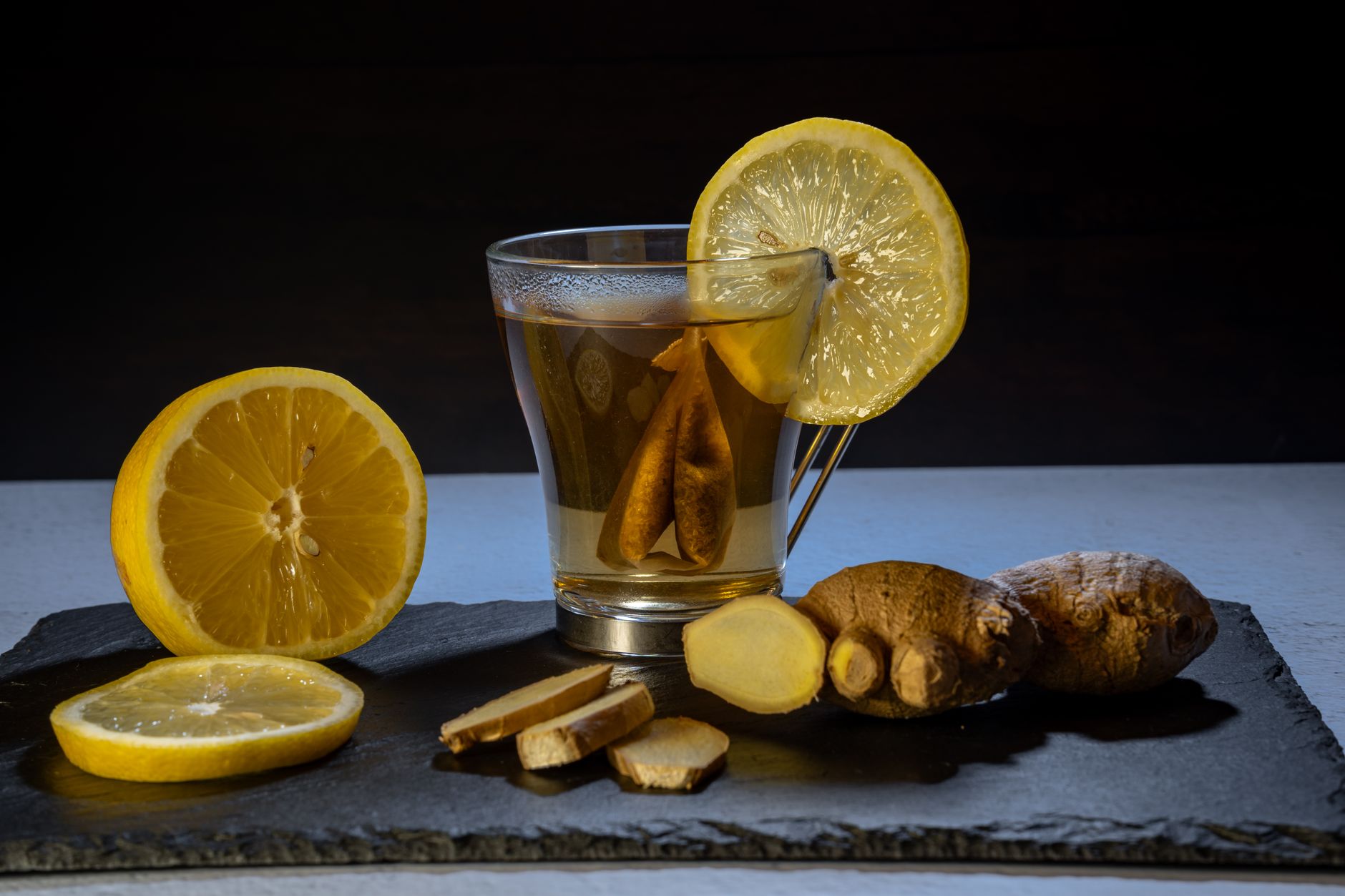 ginger lemon tea with fresh ingredients
